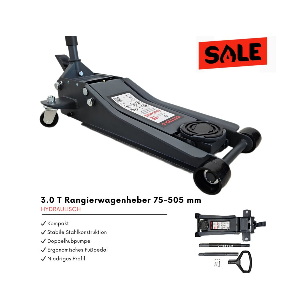 BITUXX Hydraulicher Rangierwagenheber 2T Flach Wagenheber Hydraulich