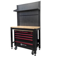 RETTER Werkbank 120 cm mit Holzplatte, Rückwand und Wer