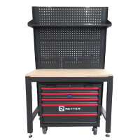 RETTER Werkbank 120 cm mit Holzplatte, Rückwand und Wer
